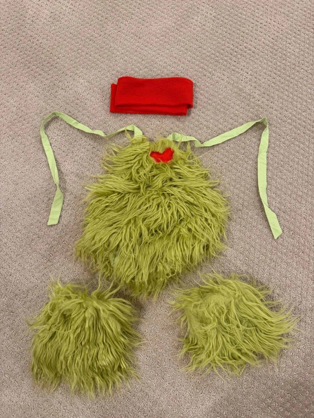 Green Fuzzy Monster Kids Costume with Red Heart Accent